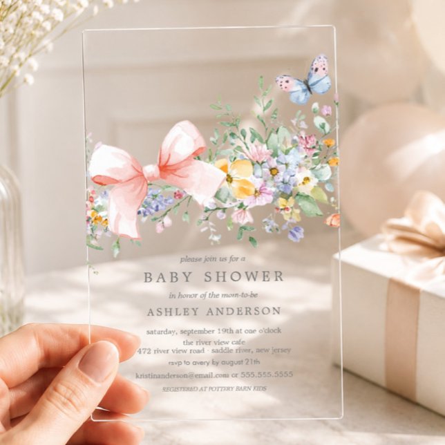 Invitations En Acrylique Fête de Bébé Fleurs Délicates  (Créateur téléchargé)