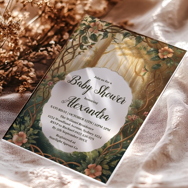 Invitations En Acrylique Fête de Bébé Forêt Enchantée (Créateur téléchargé)
