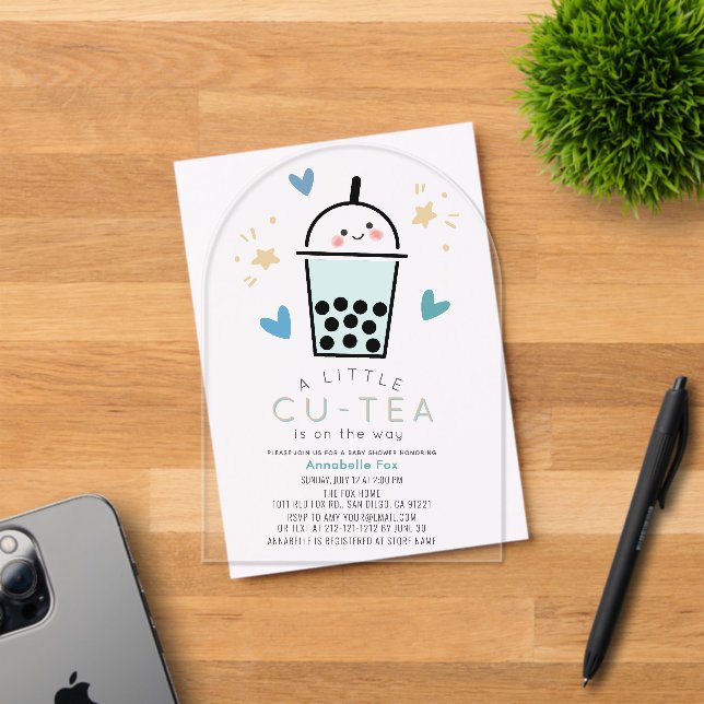 Invitations En Acrylique Fête de bébé garçon Boba Bubble Tea Blue Boy (Insitu (Carte d'invitation))