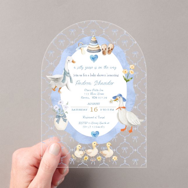 Invitations En Acrylique Fête de bébé garçon Silly Goose Whimsical Bow (In situ (ordinateur de poche))