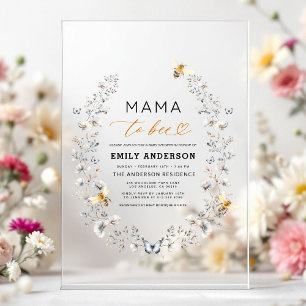 Invitations En Acrylique Fête de bébé 'Maman devient abeille' aux fleurs sa