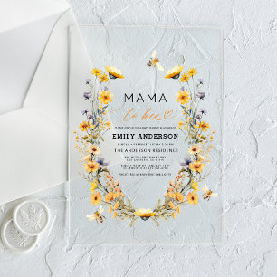Invitations En Acrylique Fête de bébé 'Maman devient abeille' Fleur sauvage
