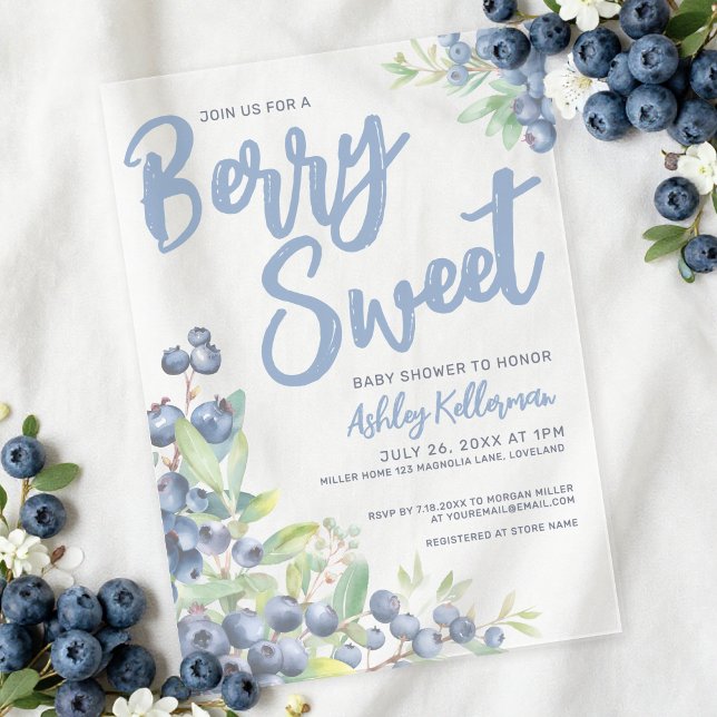 Invitations En Acrylique Fête de Bébé Myrtille Sucré (Blueberries Berry Sweet Baby Shower Acrylic Invitations )