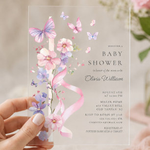 Invitations En Acrylique Fête de bébé papillon Blossom & Bow