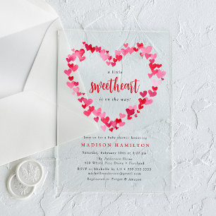 Invitations En Acrylique Fête de Bébé Petits Cœurs Rouges et Roses Douceur