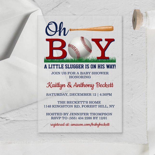 Invitations En Acrylique Fête de bébé pour garçons de baseball (Créateur téléchargé)