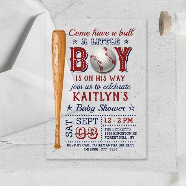 Invitations En Acrylique Fête de bébé pour garçons de baseball (Créateur téléchargé)