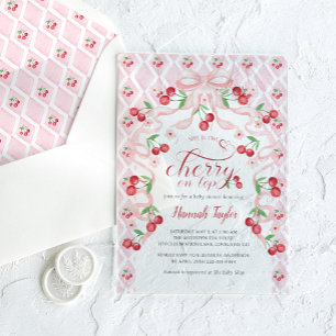 Invitations En Acrylique Fête de Bébé Rose Cerise sur le dessus