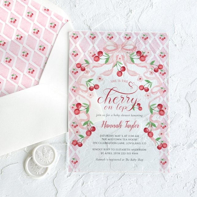 Invitations En Acrylique Fête de Bébé Rose Cerise sur le dessus (Créateur téléchargé)