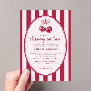 Invitations En Acrylique Fête de Bébé Rose et Rouge Cerise sur le Haut à la