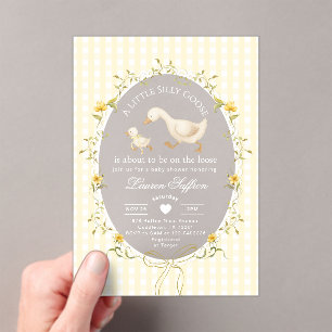 Invitations En Acrylique Fête de Bébé Silly Goose à Carreaux Jaunes
