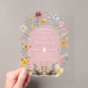 Invitations En Acrylique Fête de bébé SomeBunny Pâques Fleur sauvage