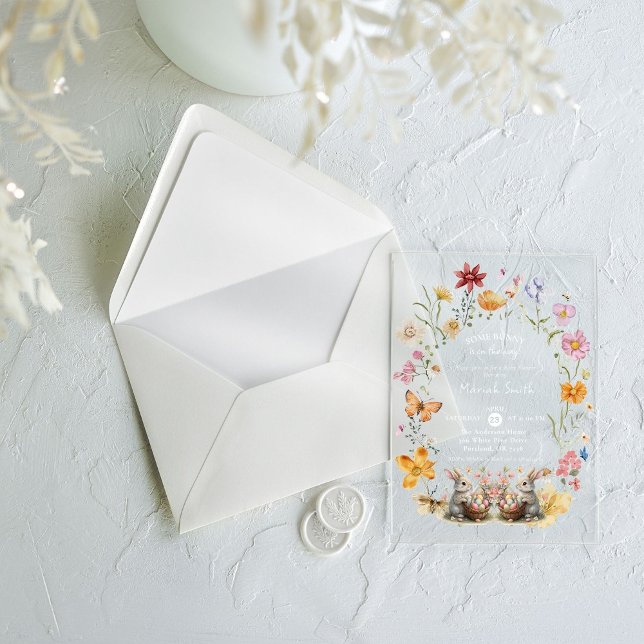 Invitations En Acrylique Fête de bébé SomeBunny Pâques Fleur Sauvage (Créateur téléchargé)