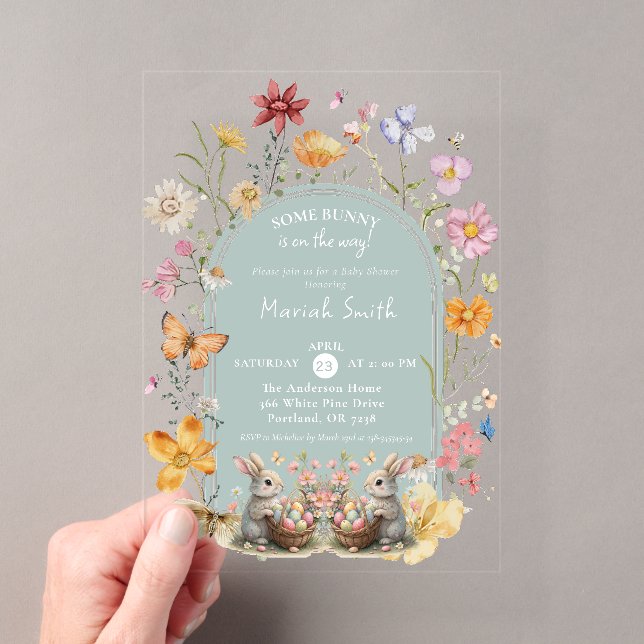 Invitations En Acrylique Fête de bébé SomeBunny Pâques Fleur sauvage (In situ (ordinateur de poche))