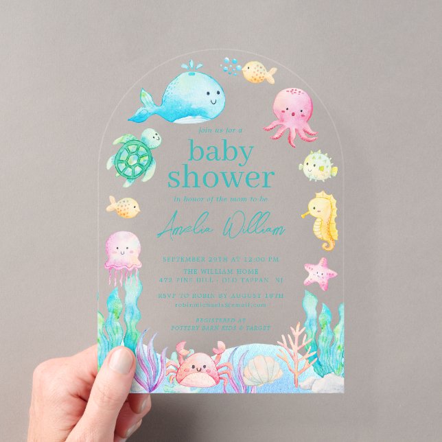Invitations En Acrylique Fête de Bébé Sous L'Océan (In situ (ordinateur de poche))