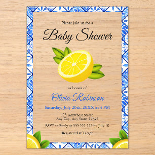 Invitations En Acrylique Fête de bébé thème Carrelage Bleu Italien Positano