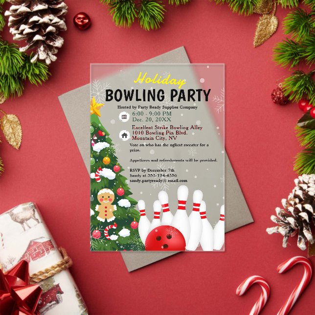 Invitations En Acrylique Fête de bowling de Noël Arbre (Insitu (vacances))
