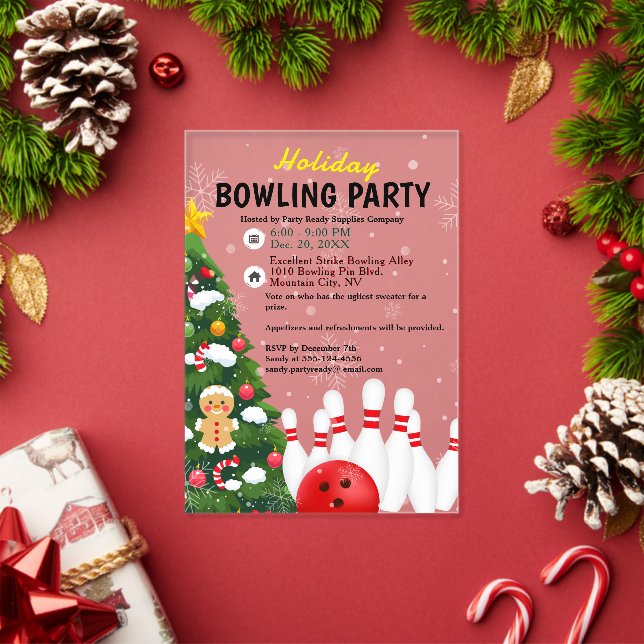 Invitations En Acrylique Fête de bowling de Noël Arbre de Noël (Insitu (vacances))