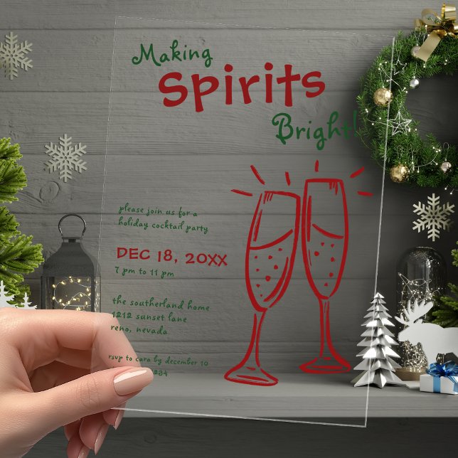 Invitations En Acrylique Fête de Champagne Making Spirits Bright Noël (Créateur téléchargé)