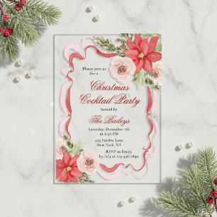 Invitations En Acrylique Fête de cocktail de Noël Coquette Florale Élégante
