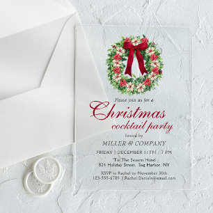 Invitations En Acrylique Fête de cocktail de Noël d'entreprise Ruban de Bou