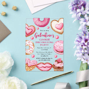 Invitations En Acrylique Fête de décoration de cookies Galentine à l'aquare