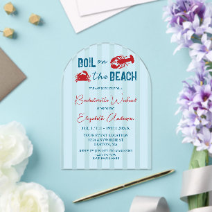 Invitations En Acrylique Fête de Fiançailles Bouillabaisse de Fruits de Mer