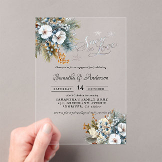 Invitations En Acrylique Fête de fiançailles d'hiver sous la neige en amour