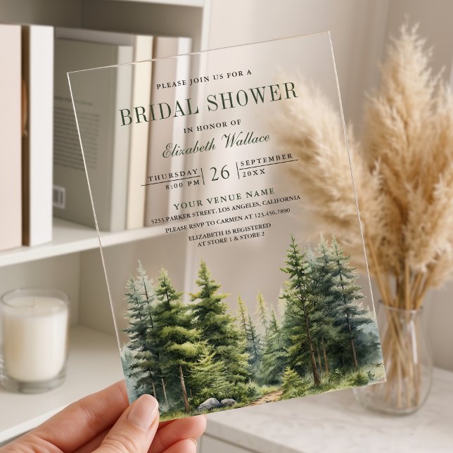 Invitations En Acrylique Fête de Fiançailles en Forêt de Pins (Créateur téléchargé)