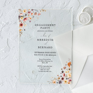 Invitations En Acrylique Fête de fiançailles florale et colorée