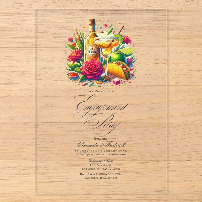Invitations En Acrylique Fête de fiançailles mexicaine transparente (Recto)