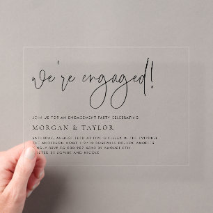 Invitations En Acrylique Fête de fiançailles minimaliste à l'écriture manus