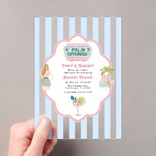 Invitations En Acrylique Fête de Fiançailles Rétro Transparente à Palm Spri
