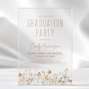 Invitations En Acrylique Fête de fin d'études de fleurs sauvages Bohème