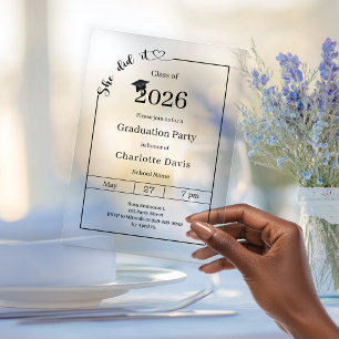 Invitations En Acrylique Fête de fin d'études minimaliste moderne Elle a ré