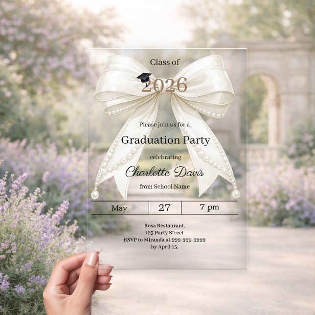 Invitations En Acrylique Fête de fin d'études nœud ivoire promotion 2026 lu (Créateur téléchargé)