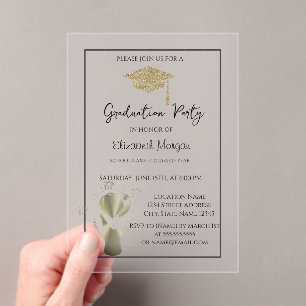 Invitations En Acrylique Fête de fin d'études Paillettes dorées Tourbillons