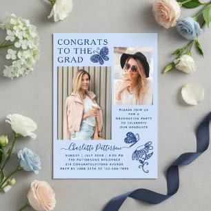 Invitations En Acrylique Fête de fin d'études Photo Papillon Bleu