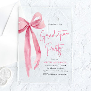 Invitations En Acrylique Fête de graduation de la bow rose et blush moderne