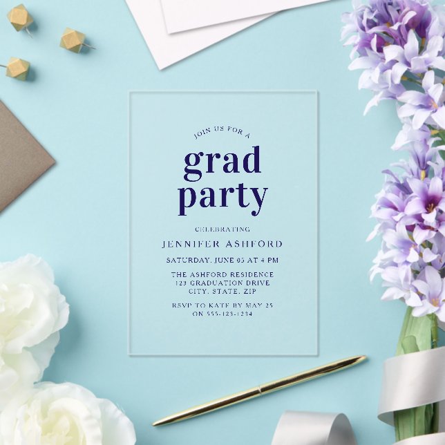 Invitations En Acrylique Fête de graduation moderne Blue Navy (Insitu (Mariage))