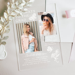 Invitations En Acrylique Fête de graduation photo papillon blanc moderne
