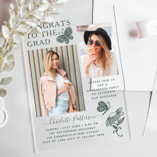 Invitations En Acrylique Fête de graduation photo papillon vert moderne
