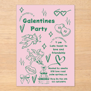 Invitations En Acrylique Fête de la Galentine, Fête de la Galentine pour Fi