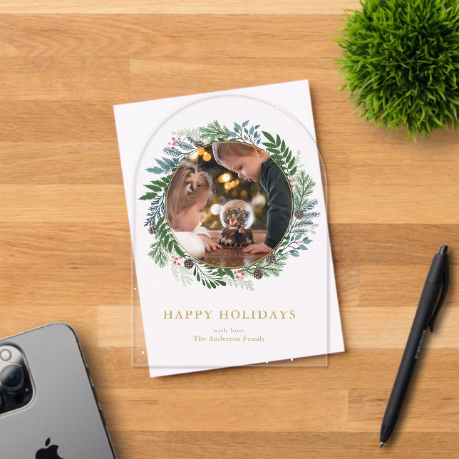 Invitations En Acrylique Fête de la photo de Noël Wreath (Insitu (Carte d'invitation))