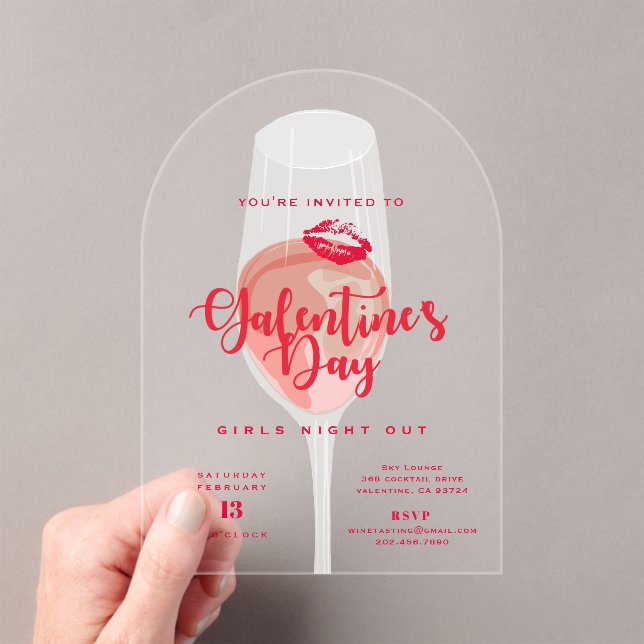 Invitations En Acrylique Fête de la Saint-Galentin Aquarelle Rosé rose (In situ (ordinateur de poche))