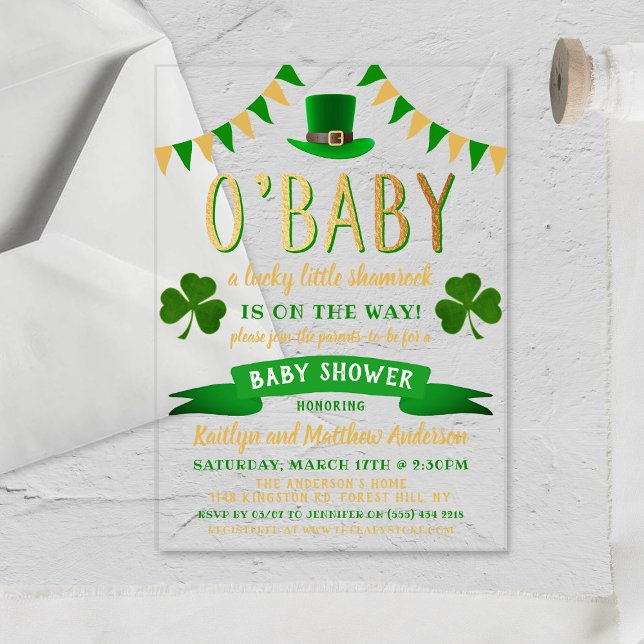 Invitations En Acrylique Fête de la Saint-Patrick pour bébé O'Baby (Créateur téléchargé)