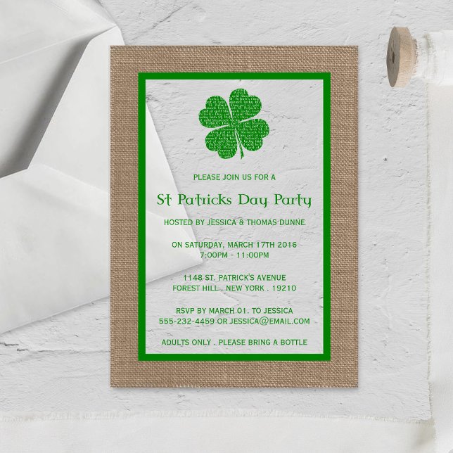 Invitations En Acrylique Fête de la Saint-Patrick Shamrock & Burlap (Créateur téléchargé)