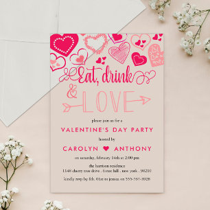 Invitations En Acrylique Fête de la Saint-Valentin "Manger, Boire & Aimer"