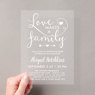 Invitations En Acrylique Fête de l'adoption de l'amour blanc fait une famil