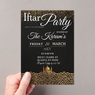Invitations En Acrylique Fête de l'Iftar de la mosquée minimaliste noire Ra